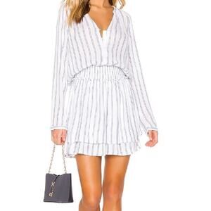 Rails Jasmine Marine Stripe Dress Linen Smocked Long Sleeve Blue White Size Smal